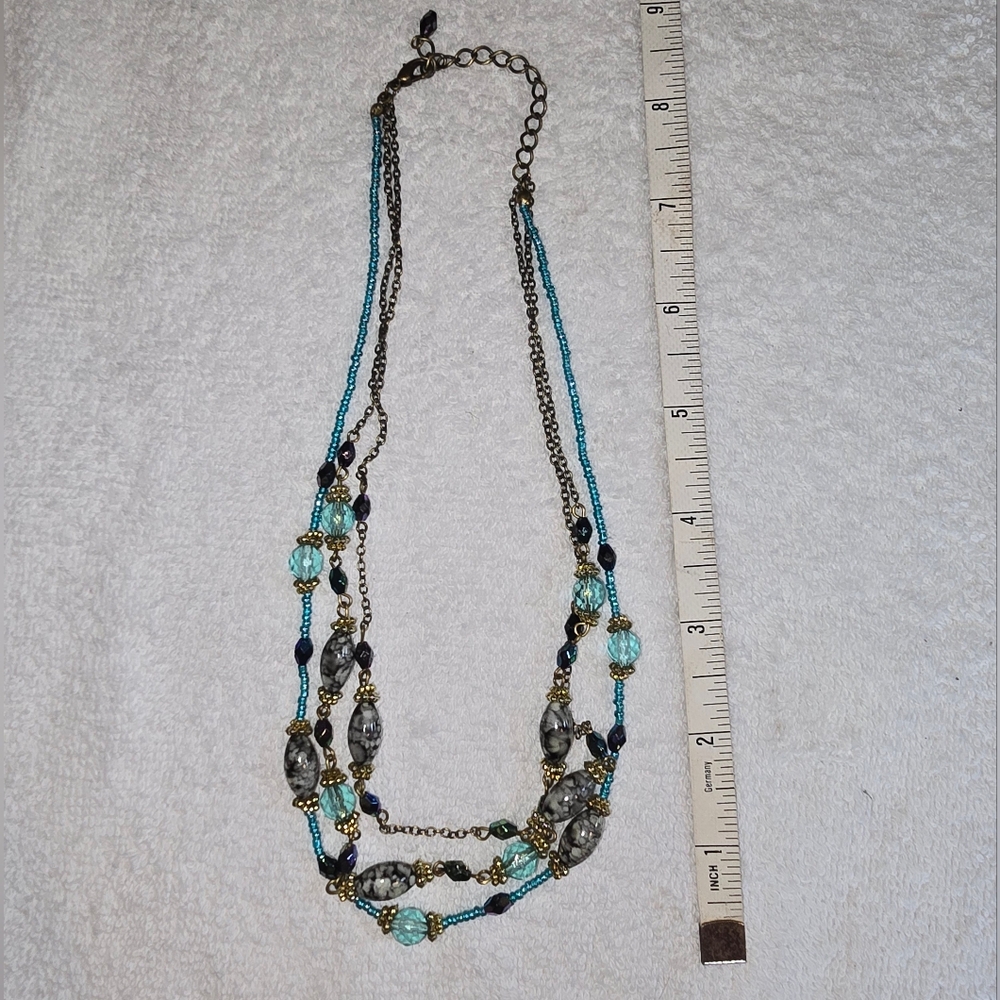 Elegant Multi-Strand Necklace in Blue and Silver